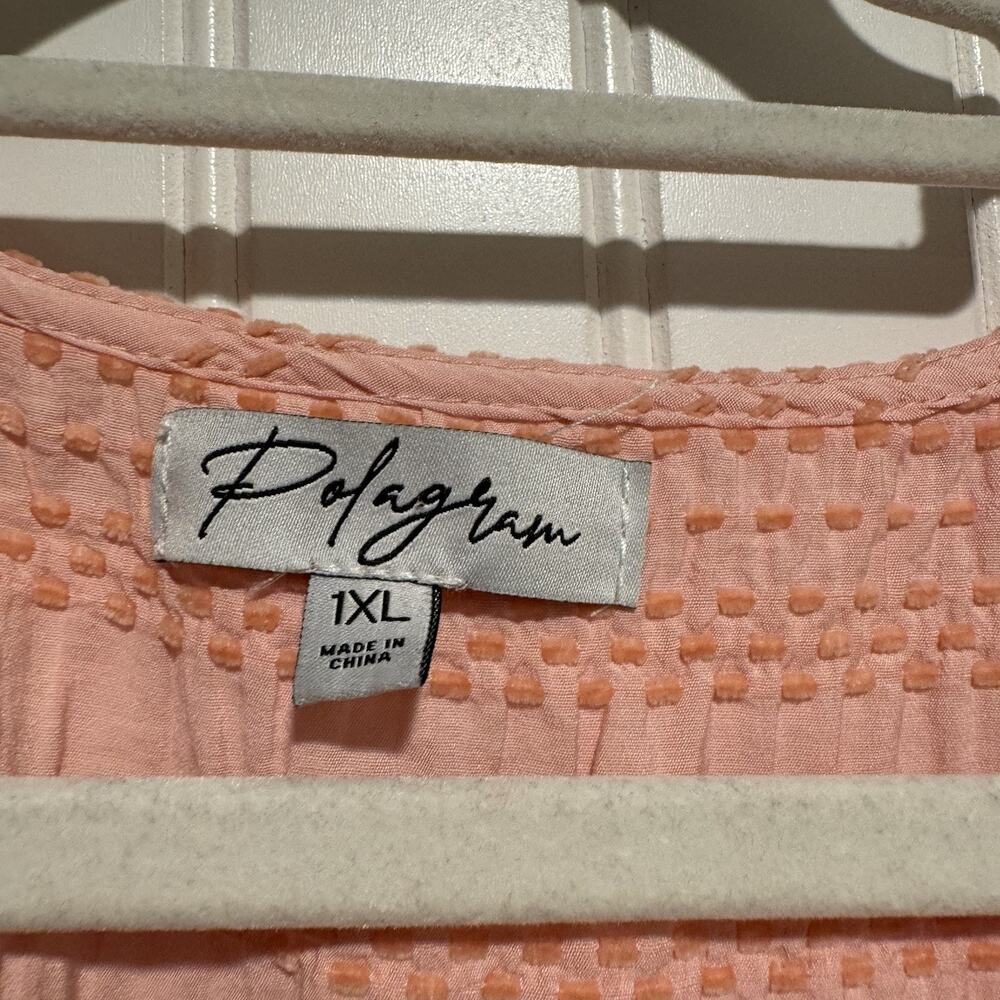 Polagram Plaid Short Sleeve Dress Pink Orange Boho Preppy Relaxed Plus Size 1X - Picture 5 of 7